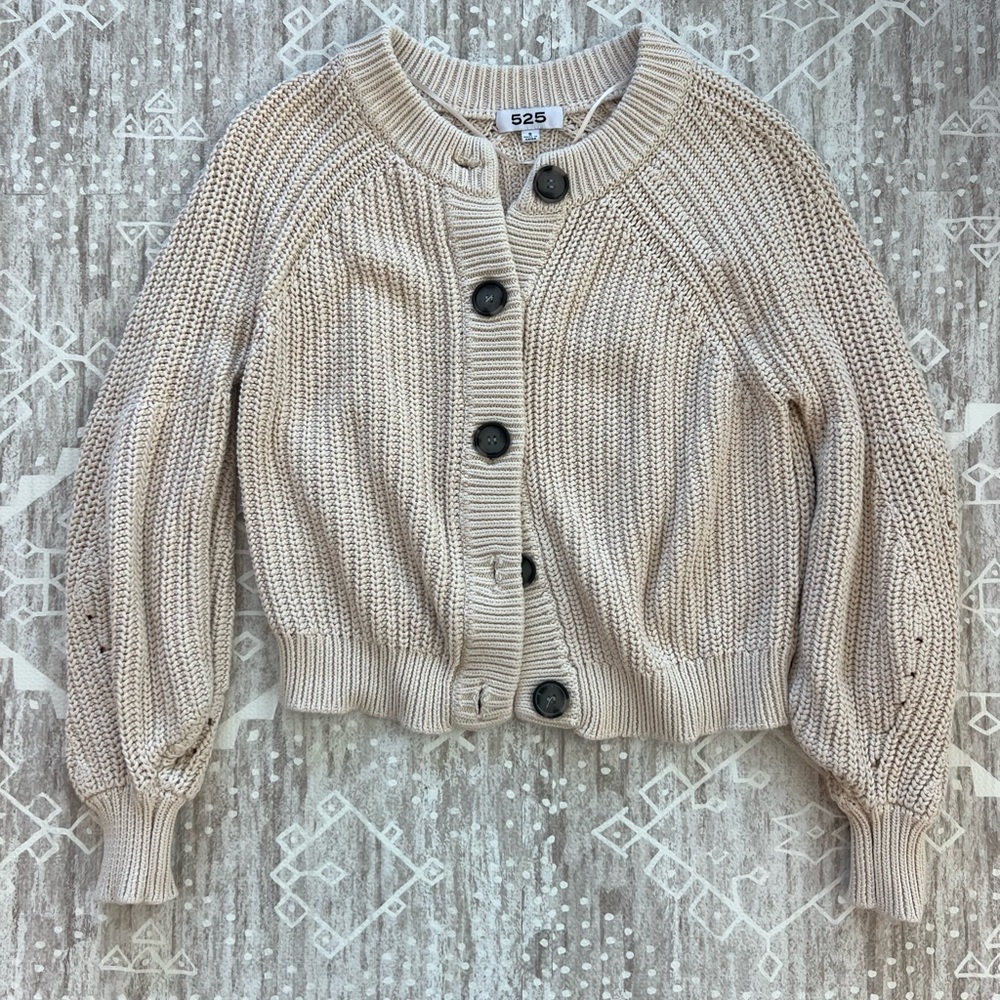 525 America Cream Ribbed Knit Cardigan Sweater